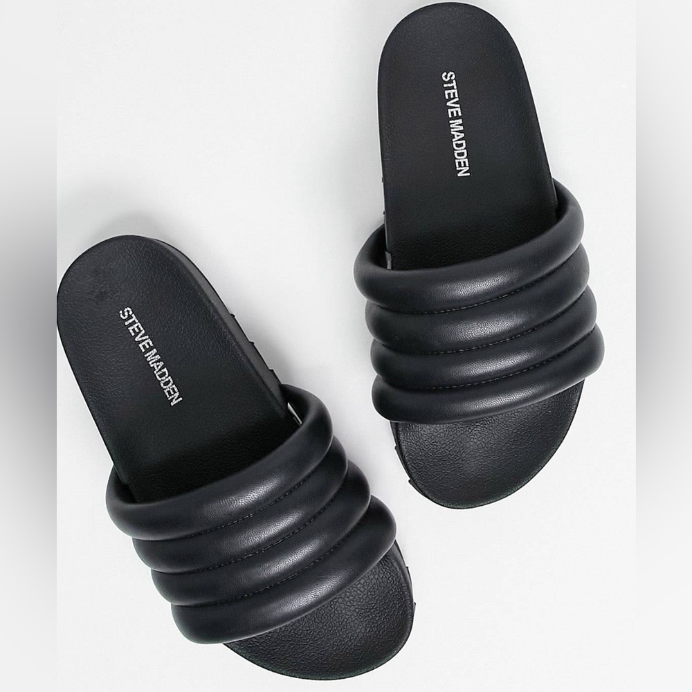 Steve Madden Padded Canny Black Slides‎ sz 8